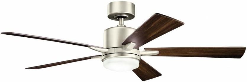 Kichler Lucian 52 in 5 Blade LED Ceiling Fan with Light, Modern Indoor Ceiling Fan with Etched Cased Opal Glass in Polished Nickel, Reversible Silver and Black Blades, 330000PN