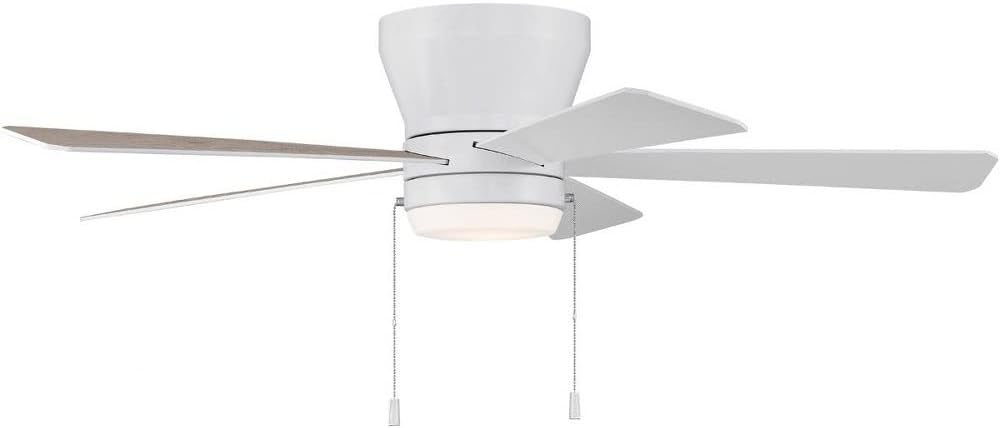 Craftmade 52' Merit MER52W5 Hugger/Flushmount Indoor Reversible Ceiling Fan in White Finish, Reversible White/Washed Oak Blades Included, Integrated 18W dimmable LED Light Included