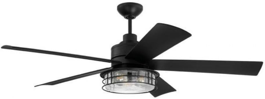 Craftmade GAR56FB5 Garrick Vintage Industrial 56' Outdoor Ceiling Fan with LED Light Kit with Remote & Wall Control, 5 ABS Blades, Flat Black
