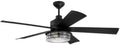 Craftmade GAR56FB5 Garrick Vintage Industrial 56' Outdoor Ceiling Fan with LED Light Kit with Remote & Wall Control, 5 ABS Blades, Flat Black