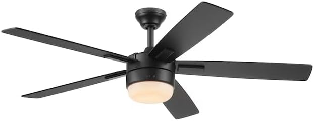 Harbr.Breeze Boltz III Easy2Hang 52-in Integrated LED Matte Black with Black Blades Ceiling Fan With Light - Remote Included (5 -Blade)