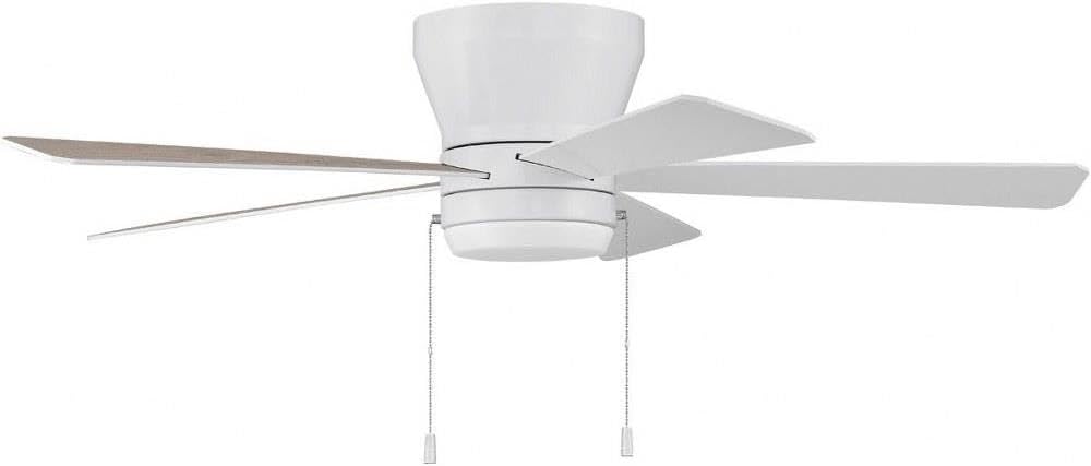 Craftmade 52' Merit MER52W5 Hugger/Flushmount Indoor Reversible Ceiling Fan in White Finish, Reversible White/Washed Oak Blades Included, Integrated 18W dimmable LED Light Included