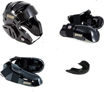 Lightning 8 Piece Deluxe Gear Set w/Shin Guards & Free Mouthpiece (Black, Child Medium)