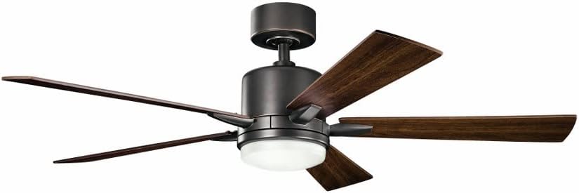 Kichler Lucian 52 in 5 Blade LED Ceiling Fan with Light, Modern Indoor Ceiling Fan with Etched Cased Opal Glass in Polished Nickel, Reversible Silver and Black Blades, 330000PN