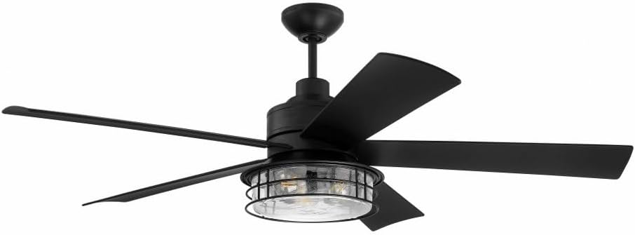 Craftmade GAR56FB5 Garrick Vintage Industrial 56' Outdoor Ceiling Fan with LED Light Kit with Remote & Wall Control, 5 ABS Blades, Flat Black