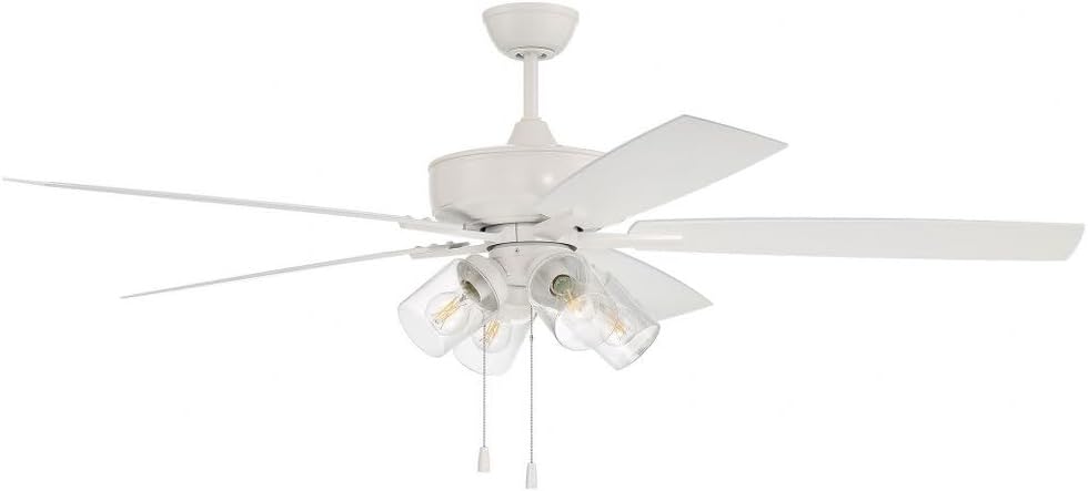 Craftmade 60' Outdoor Super Pro OS104W5 Wet Rated Fan with Clear 4 Light Kit in White with ABS Matte White Blades