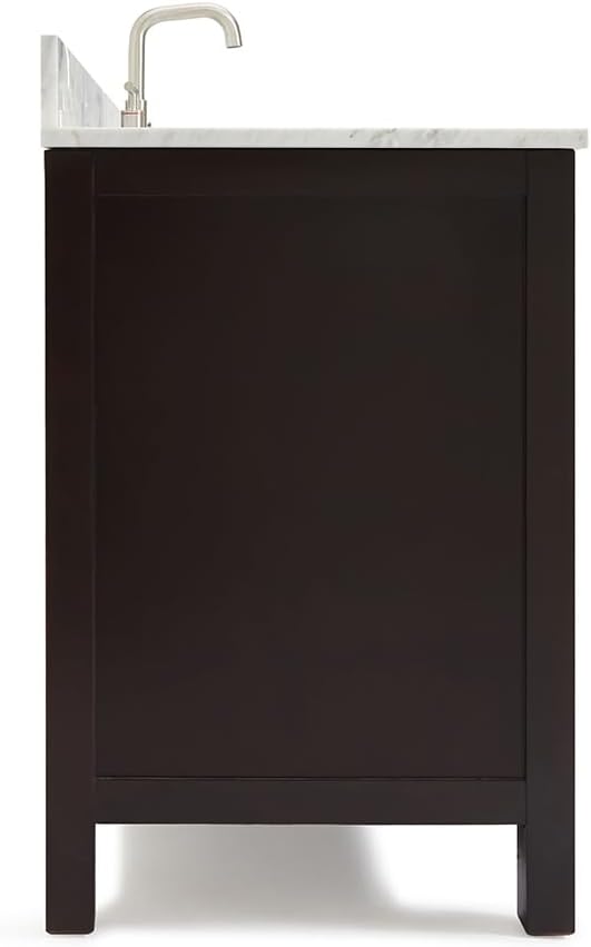 ARIEL Cambridge 48-inch Bathroom Vanity with Sink,Solid Wood, 0.75-inch Italian Carrara Marble Countertop, Single Rectangular Porcelain Sink, 2 Soft Closing Doors, 9 Dovetail Drawers, Espresso