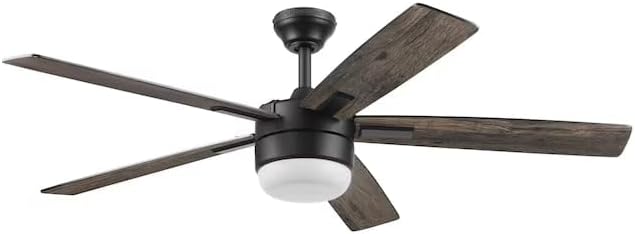 Harbr.Breeze Boltz III Easy2Hang 52-in Integrated LED Matte Black with Black Blades Ceiling Fan With Light - Remote Included (5 -Blade)