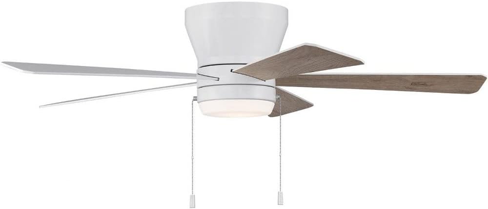Craftmade 52' Merit MER52W5 Hugger/Flushmount Indoor Reversible Ceiling Fan in White Finish, Reversible White/Washed Oak Blades Included, Integrated 18W dimmable LED Light Included