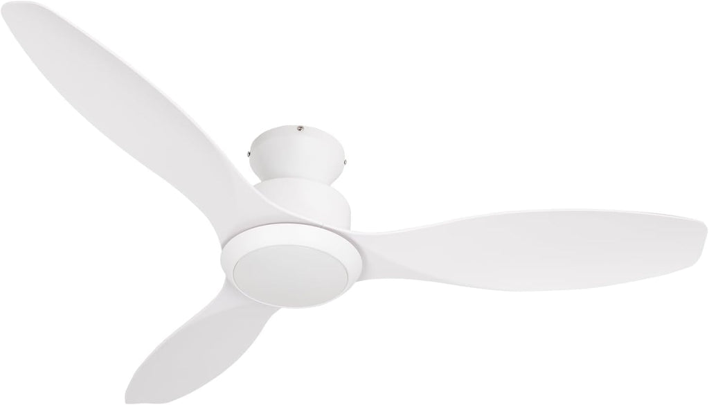 48 inch Ceiling Fan with Light and Remote, White Flush Mount Ceiling Fan with 3 Blades,3 Color Dimmable Lights, 6 Speeds, Queit DC Motor, for Bedroom/Outdoor/Patios, White