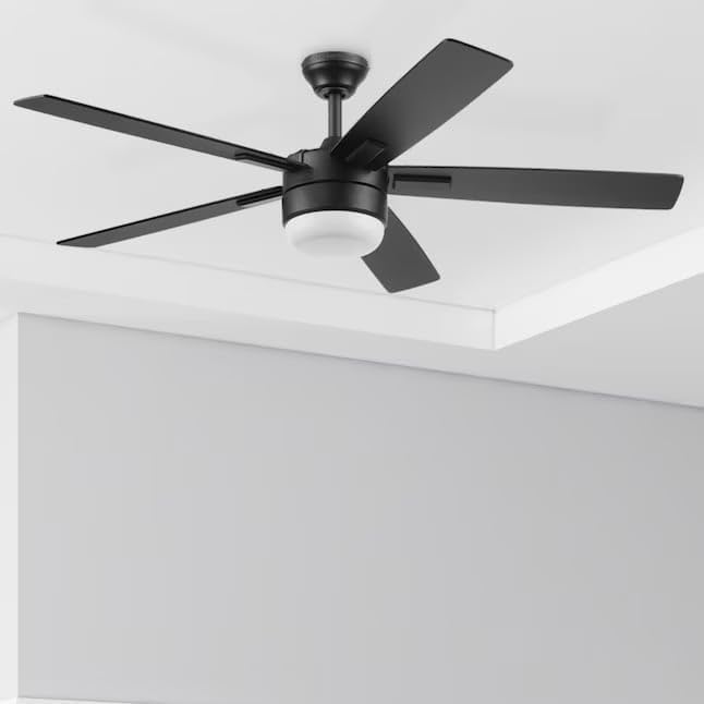 Harbr.Breeze Boltz III Easy2Hang 52-in Integrated LED Matte Black with Black Blades Ceiling Fan With Light - Remote Included (5 -Blade)