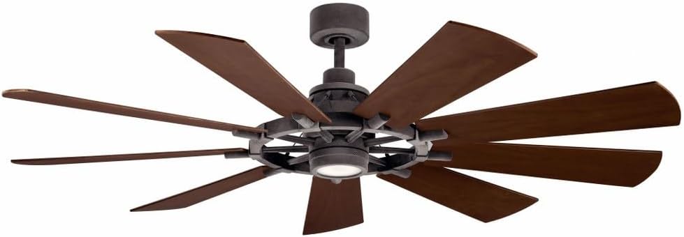 Kichler Gentry XL 65' Ceiling Fan with Lights, 1-Light LED, 3000K, 9-Blade Modern Modern Fan for Bedroom in Weathered Zinc, (65' W x 16.5' H), 300265WZC