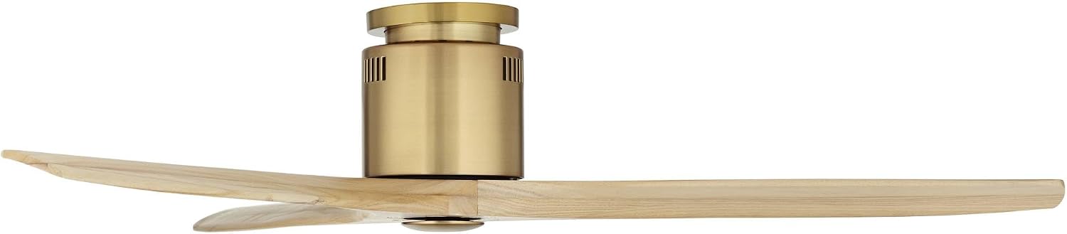 Casa Vieja 52' Windspun Modern Indoor Ceiling Fan 3 Blade Remote Control Soft Brass Finish Wood Blades Bedroom Living Room Kitchen Dining Office Hugger DC Motor Flush Mount Family Shop Low Profile