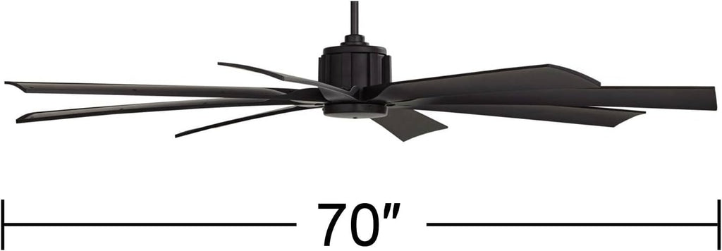Possini Euro Design 70' Defender Modern Indoor Outdoor Ceiling Fan with Remote Control Matte Black Damp Rated for Patio Exterior House Home Porch Gazebo Garage Barn