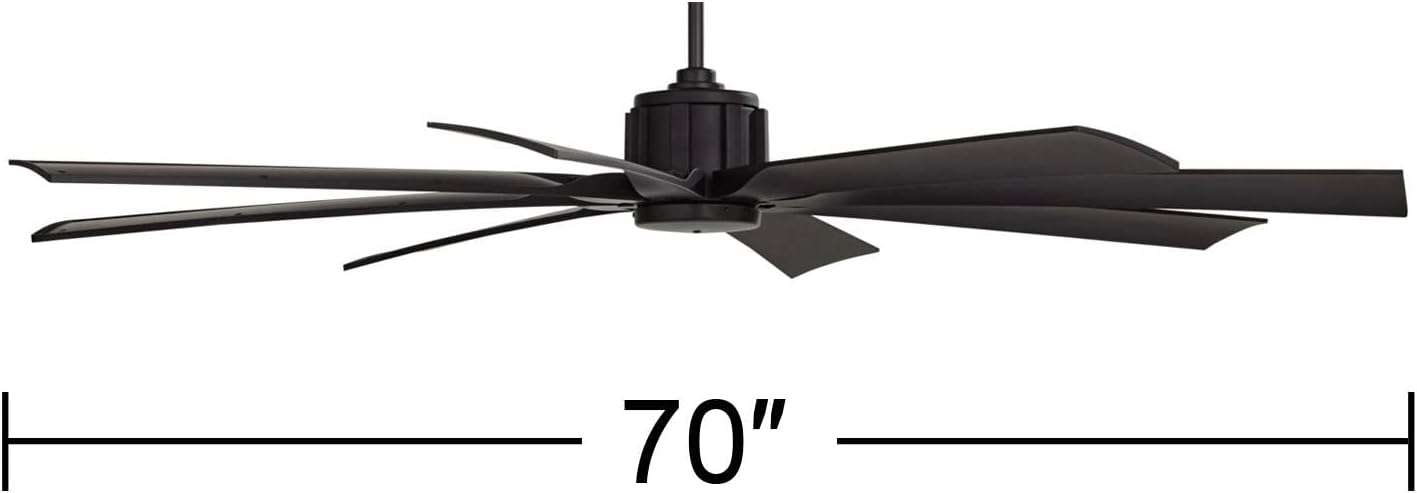 Possini Euro Design 70' Defender Modern Indoor Outdoor Ceiling Fan with Remote Control Matte Black Damp Rated for Patio Exterior House Home Porch Gazebo Garage Barn
