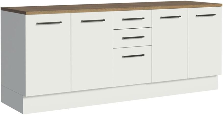 Madesa Garage and Utility Room Storage Cabinet, 78 Inch Wooden Base Unit with 3 Drawers 4 Doors and Adjustable Feet, White
