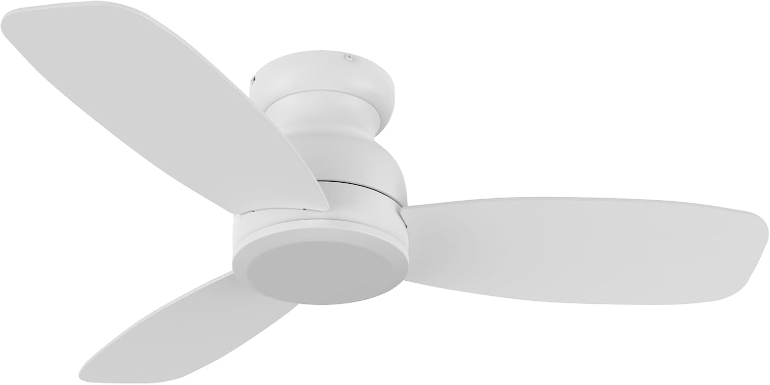 CEME 44 Inch Flush Mount Ceiling Fan without Lights, White Ceiling Fan with Remote Low Profile, 10-Speed Reversible DC Motor, 3 Dual Finish Blades, Indoor for Bedroom