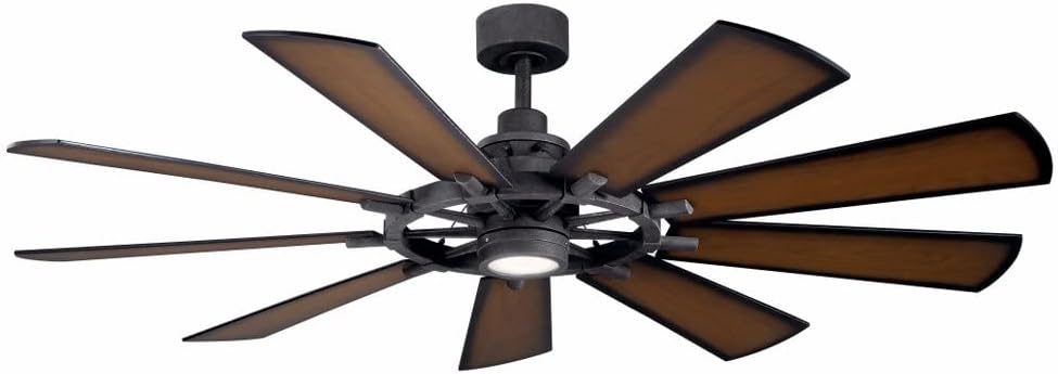 Kichler Gentry XL 65' Ceiling Fan with Lights, 1-Light LED, 3000K, 9-Blade Modern Modern Fan for Bedroom in Weathered Zinc, (65' W x 16.5' H), 300265WZC