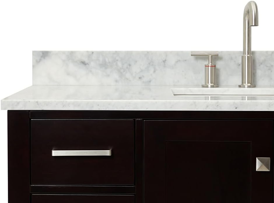 ARIEL Cambridge 48-inch Bathroom Vanity with Sink,Solid Wood, 0.75-inch Italian Carrara Marble Countertop, Single Rectangular Porcelain Sink, 2 Soft Closing Doors, 9 Dovetail Drawers, Espresso