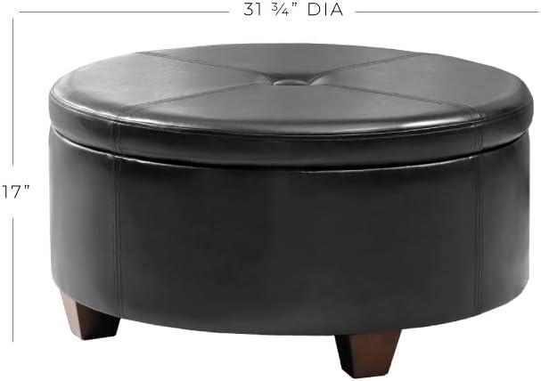 HomePop 32' Large Tufted Round Storage Ottoman - Black Faux Leather