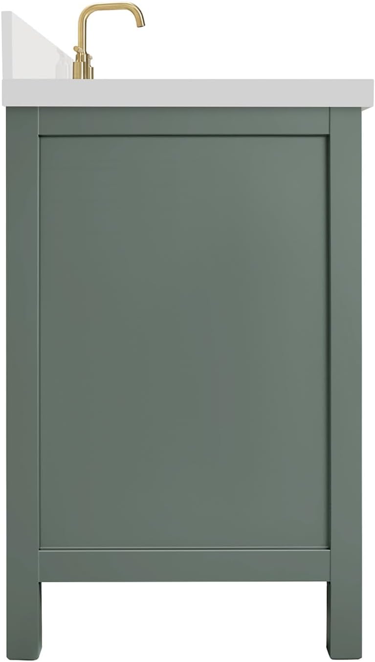 ARIEL Cambridge 48-inch Bathroom Vanity with Sink,Solid Wood, 1.5-inch Pure White Quartz Countertop, Single Rectangular Porcelain Sink, 2 Soft Closing Doors, 9 Dovetail Drawers, Vintage Green