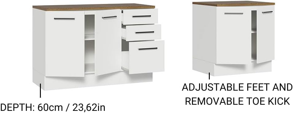 Madesa Garage and Utility Room Storage Cabinet, 78 Inch Wooden Base Unit with 3 Drawers 4 Doors and Adjustable Feet, White