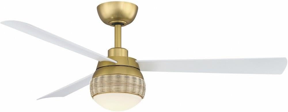 Fanimation Paget 52 inch Indoor/Outdoor Ceiling Fan with LED Light Kit - Brushed Satin Brass with Matte White Blades