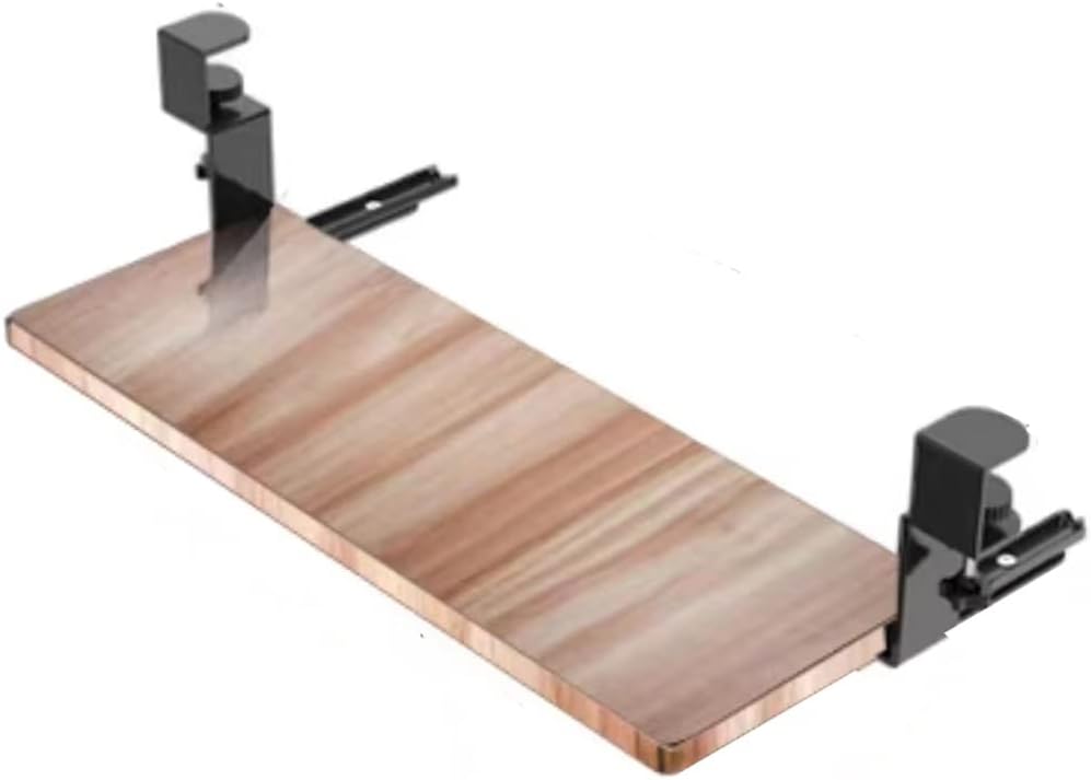 Pull-Out Keyboard Wood Keyboard Tray Under Desk Ergonomic Keyboard Drawer 64Cm/24Inch Keyboard Slide with C Clamp/Black (Walnut)