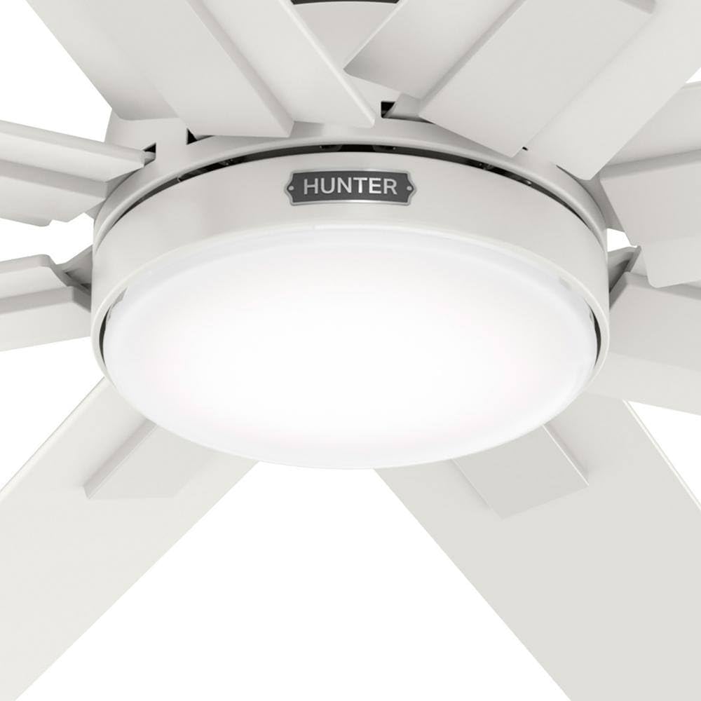 Hunter Fan 60 inch Ceiling Fan with Light and Remote, Outdoor or Indoor White Ceiling Fan for Porch, Living Room, Office, Kitchen, Garage, 8 Blades (Renewed)