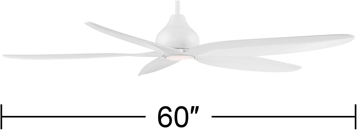 Casa Vieja 60' Lotus Bay Modern Indoor Outdoor Ceiling Fan 5 Blade LED Light Remote Control Matte White Finish Blades Bedroom Patio Living Room Kitchen Porch Damp Rated Decorative DC Motor Garage