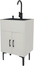 20-Inch Laundry Sink with Cabinet and Hot & Cold Faucet, Stainless Steel Utility Sink with Cabinet, White Cabinet with Single Bowl Sink for Laundry & Utility Room, Kitchen, Bathroom, Basement