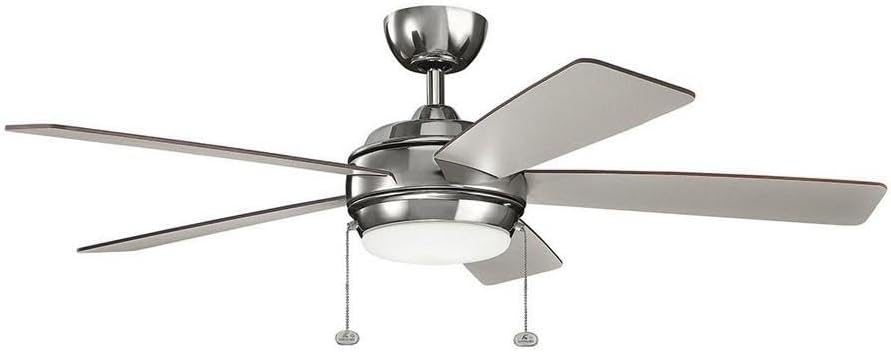Kichler Starkk 52 in 5-Blade Ceiling Fan with LED Light, Modern Indoor Fan with Etched Cased Opal Glass in Polished Nickel, Reversible Silver and Walnut Blades, 330174PN