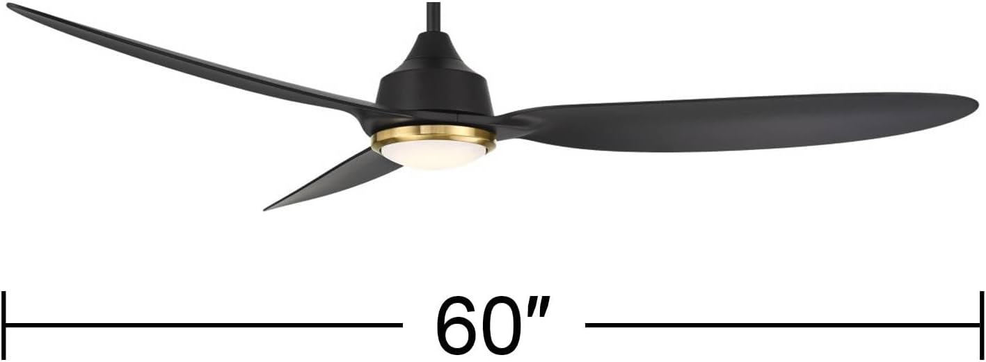 Casa Vieja 60' Revere Mid Century Modern Indoor Outdoor Ceiling Fan 3 Blade Customize LED Remote Control Matte Black Finish Blades Bedroom Patio Living Room Kitchen Damp Rated Decorative DC Motor