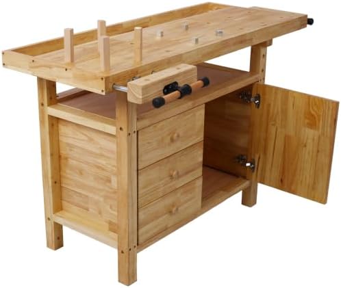 【LuckyNote】 Wood Workbench - Wooden Workbench for Garage Workshop and Home, with Bar Clamps Set (12 inch x 4-3/4 inch Throat,Pack of 4) The Package Will be Shipped in Two Separate parcels
