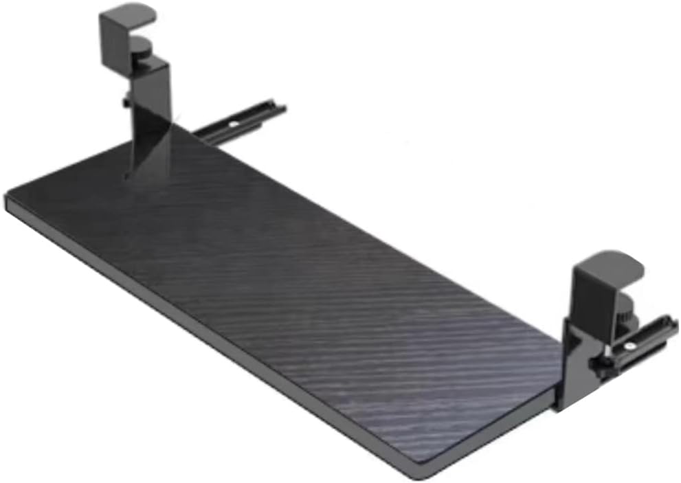 Pull-Out Keyboard Wood Keyboard Tray Under Desk Ergonomic Keyboard Drawer 64Cm/24Inch Keyboard Slide with C Clamp/Black (Black)