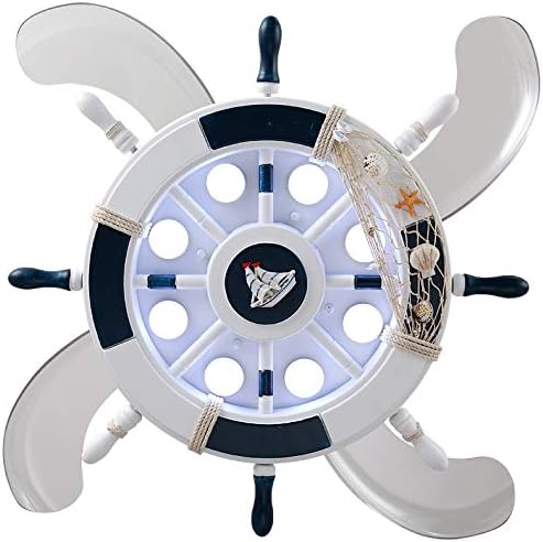 LITFAD Modern LED Ceiling Light with Fan Nautical Style Anchor Hanging Ceiling Fan Light with Invisible Blade 3-Color Light Pendant Light in White Finish for Living Room Bedroom Children's Room