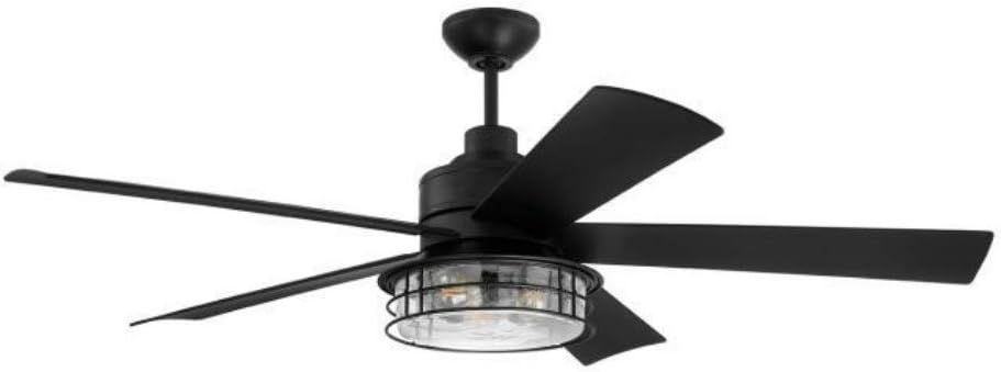 Craftmade GAR56FB5 Garrick Vintage Industrial 56' Outdoor Ceiling Fan with LED Light Kit with Remote & Wall Control, 5 ABS Blades, Flat Black