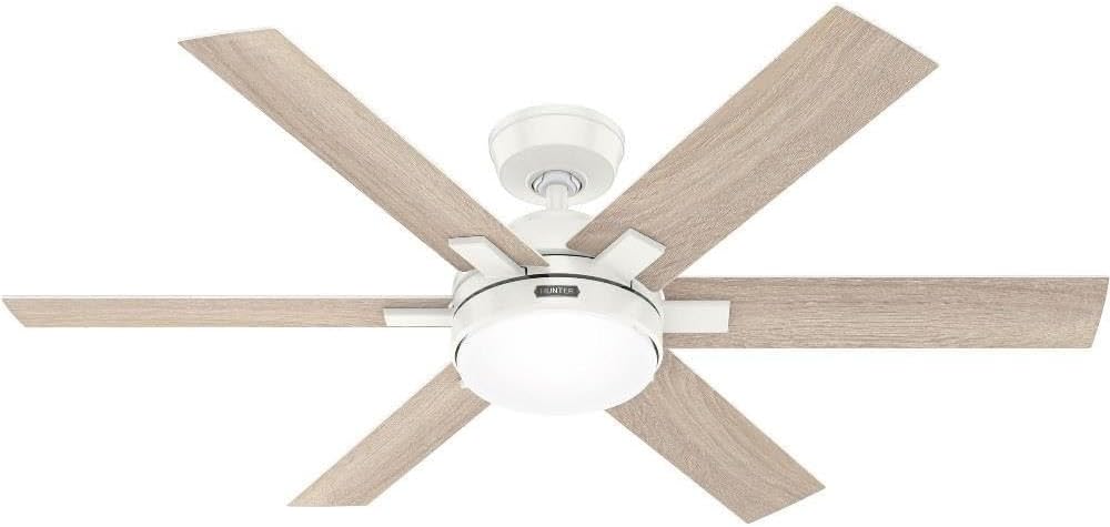 Hunter - Georgetown Indoor Ceiling Fan With Light, Remote Control, 52-inch, Modern-style, 6-speed DC Motor, Express Install, for living rooms, bedrooms, home offices, kitchens (Fresh White)