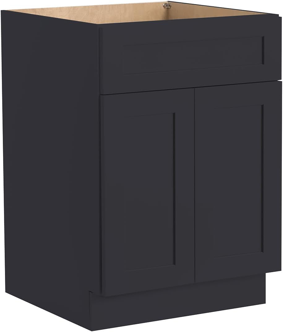 27' RTA Kitchen Sink Base Cabinet - US Standards Ready-to-Assemble Solid Wood Farmhouse Kitchen Cabinet with Soft-Close Doors - Kitchen Under Sink Storage (Charcoal Black)