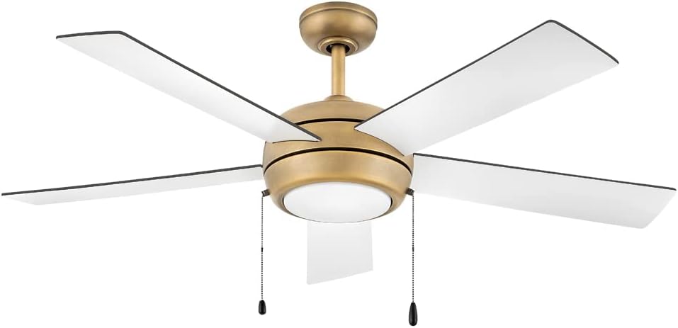 Hinkley Croft 52' Indoor Ceiling Fan with Light, Pull Chain Operation, Reversible Wooden Fan Blades, Integrated LED, Heritage Brass