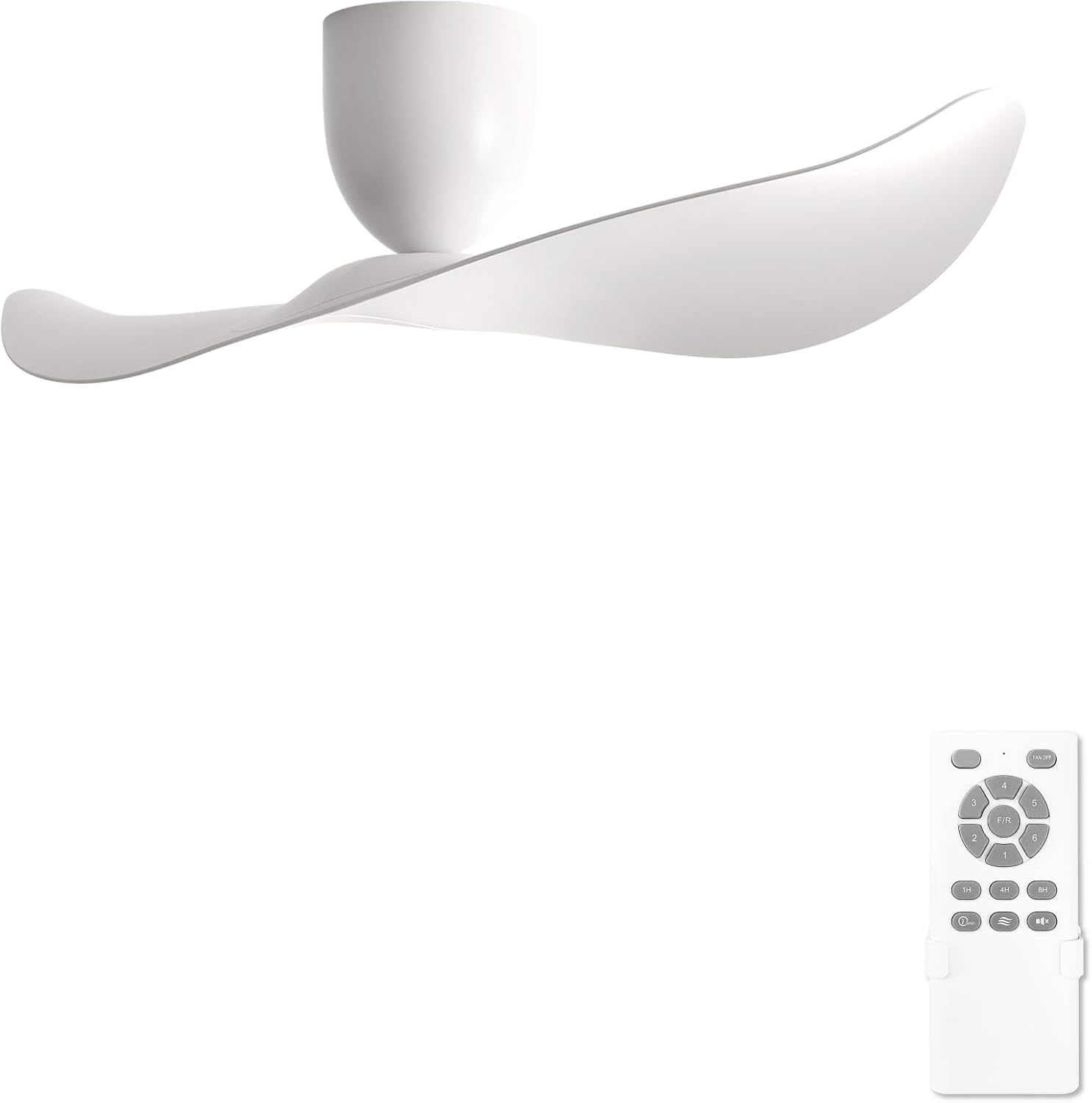 52' White 2 Blades Flush Mount Ceiling Fan with Remote, No Light | Modern Low-Profile, Heat Resistant ABS Blades, 6-Speed Reversible Quiet DC Motor for Balcony, Living Room, Bedroom