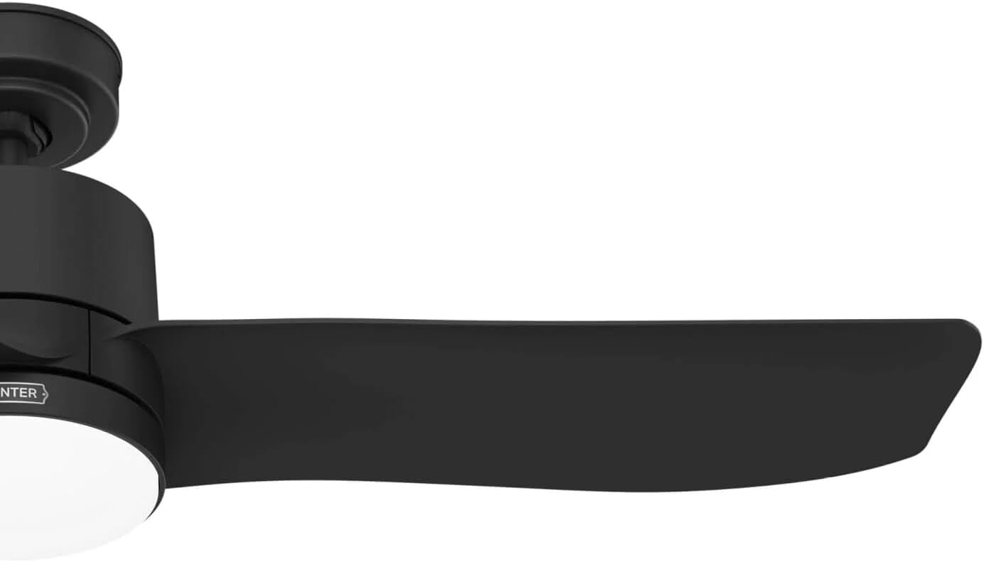 Hunter Fan 52 inch Indoor Ceiling Fan with LED Light, Matte Black Ceiling Fan with Remote, For Bedroom, Office, Kitchen, Living Room, 3 Blades (Renewed)