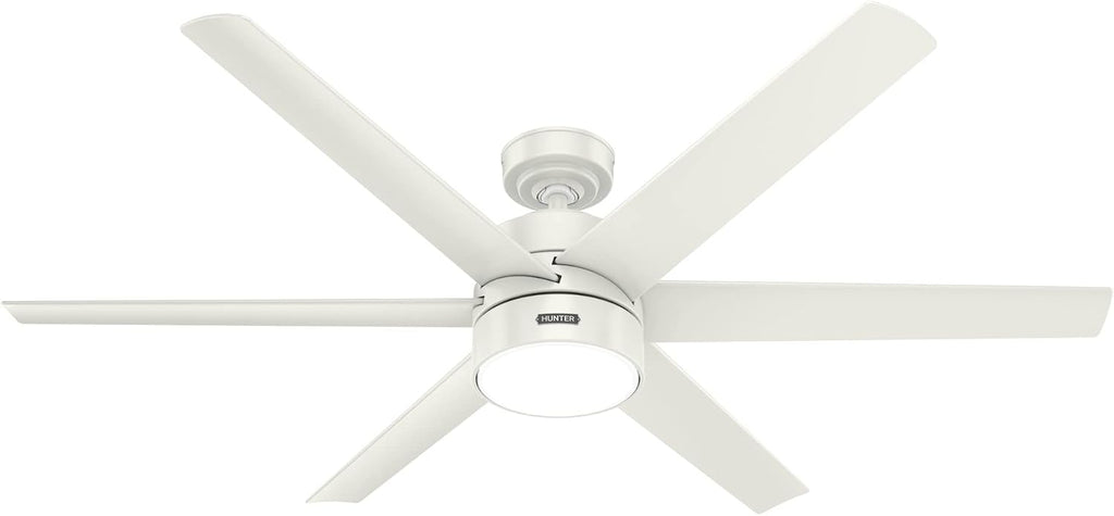 Hunter 60 inch Outdoor or Indoor Ceiling Fan with LED Light - White Ceiling Fan with Wall Control, For Patio, Garage, or Porch, Quiet, Standard Mount, 6 Blades - Solaria 51476, Fresh White