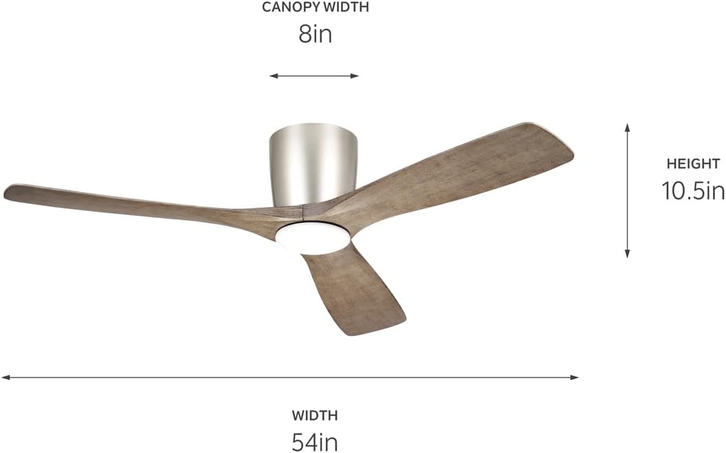 Kichler Volos 54 in Modern Ceiling Fan with LED Light, Brushed Nickel Indoor Fan with Wall Control and Frosted White Lens for Bedroom and Living Room, 300154NI