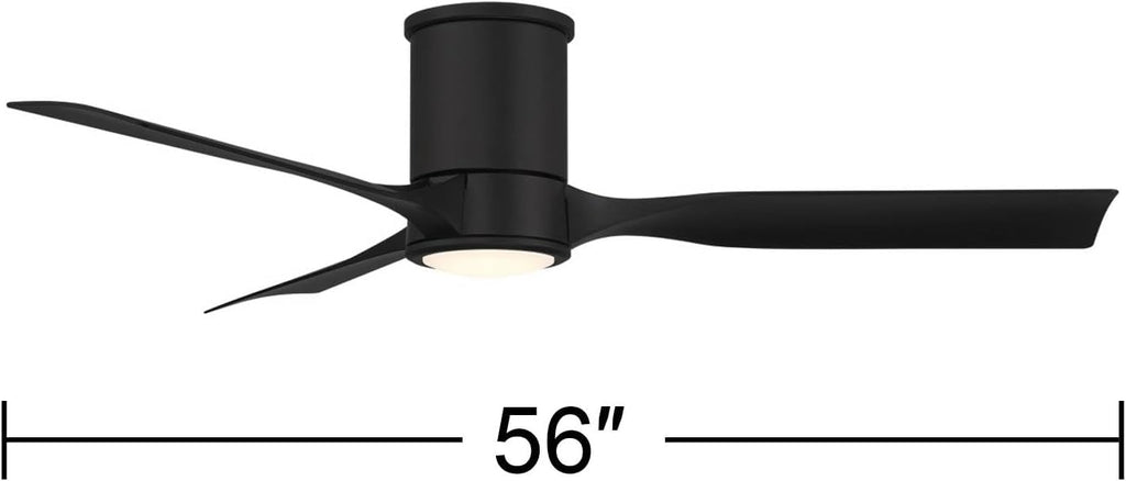 Casa Vieja 56' Keel Modern Indoor Outdoor Ceiling Fan 3 Blade LED Light Remote Control Matte Black Finish Blades Bedroom Patio Living Room Kitchen Porch Hugger Damp Rated Flush Mount Garage Exterior