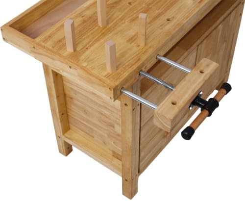 【LuckyNote】 Wood Workbench - Wooden Workbench for Garage Workshop and Home, with Bar Clamps Set (16 inch x 4-3/4 inch Throat,Pack of 2) The Package Will be Shipped in Two Separate parcels