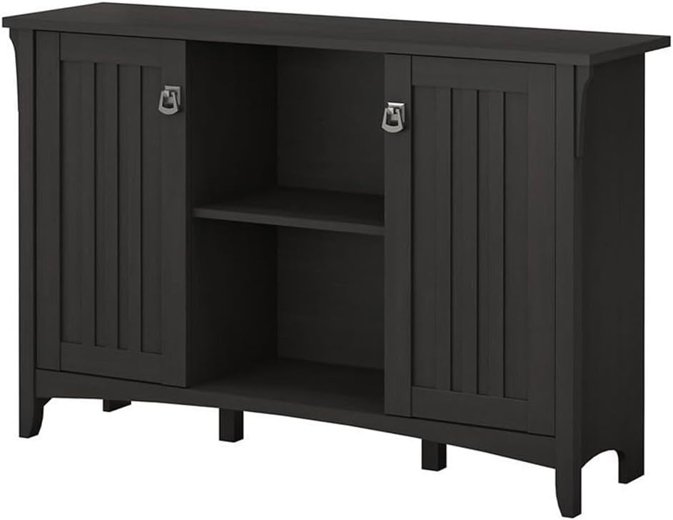 Pemberly Row Farmhouse Engineered Wood Storage Cabinet with Doors, Black Finish, 29.96' H x 46.22' W x 12.76' D, Adjustable Shelves, Mission Style, Living Room, Entryway or Home Office Organization