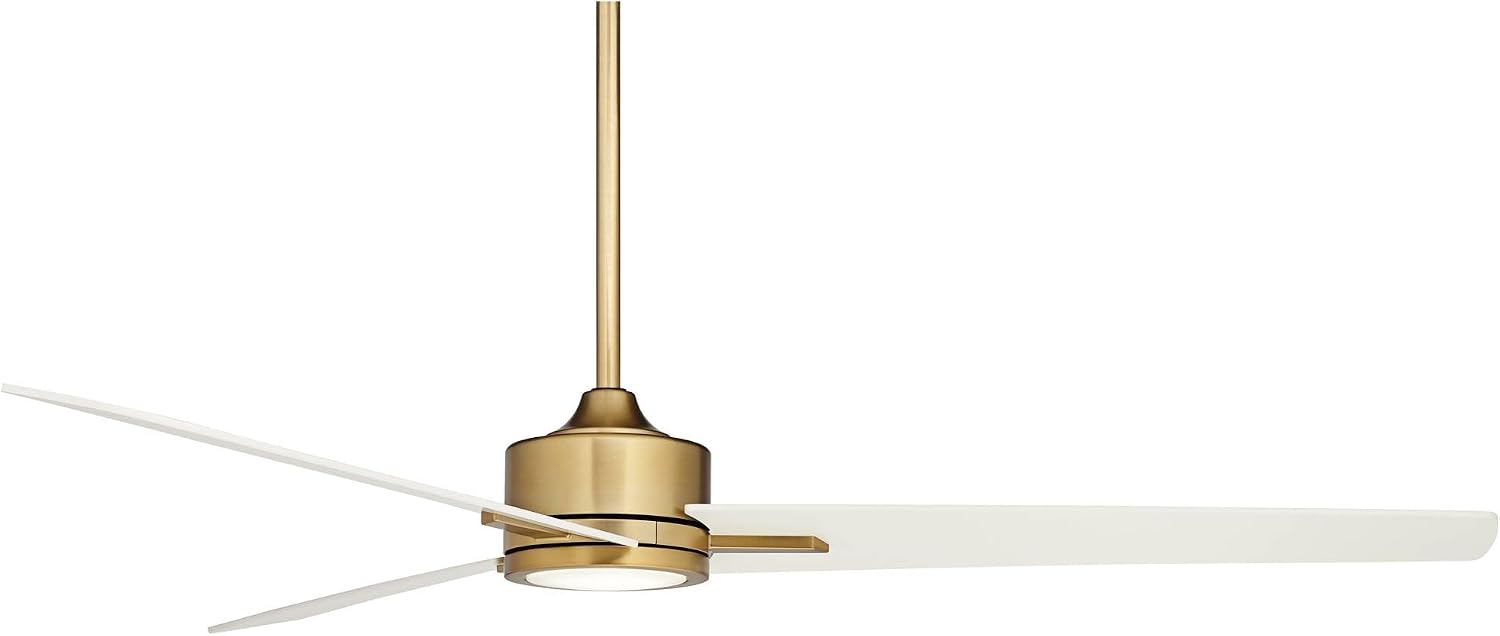 Casa Vieja 60' Monte Largo Modern Mid Century Indoor Ceiling Fan 3 Blade LED Light Remote Control Soft Brass Finish White Blades Bedroom Living Room Kitchen Dining Office Decorative with 36' Downrod