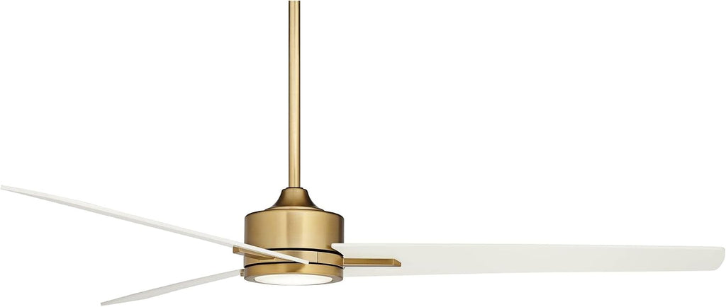 Casa Vieja 60' Monte Largo Modern Mid Century Indoor Ceiling Fan 3 Blade LED Light Remote Control Soft Brass Finish White Blades Bedroom Living Room Kitchen Dining Office Decorative with 18' Downrod