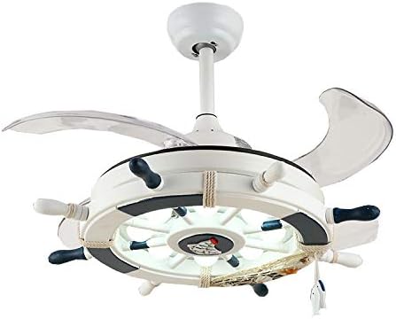 LITFAD Modern LED Ceiling Light with Fan Nautical Style Anchor Hanging Ceiling Fan Light with Invisible Blade 3-Color Light Pendant Light in White Finish for Living Room Bedroom Children's Room